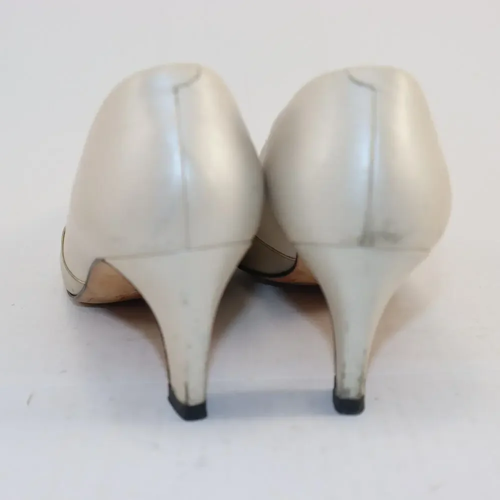 Vintage Amalfi Cream & Gold Leather Heels – Size 9AAA, Made in Italy